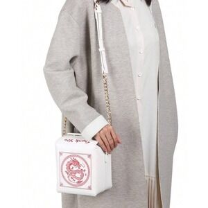 Chinese Takeout Box Crossbody Bag White Red Dragon Novelty Purse Thank You Bag